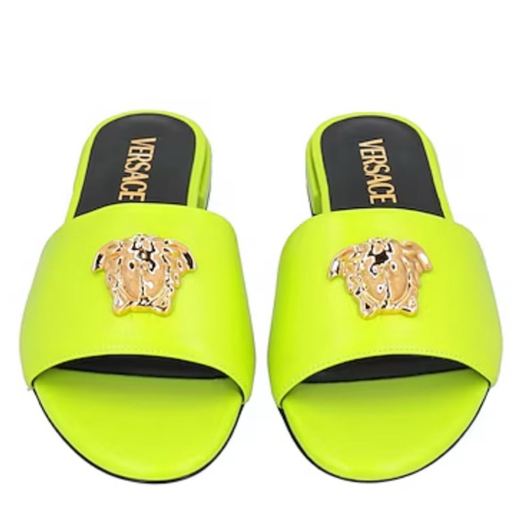 Versace Bright Yellow Slides with Gold Medusa - Picture 1 of 4